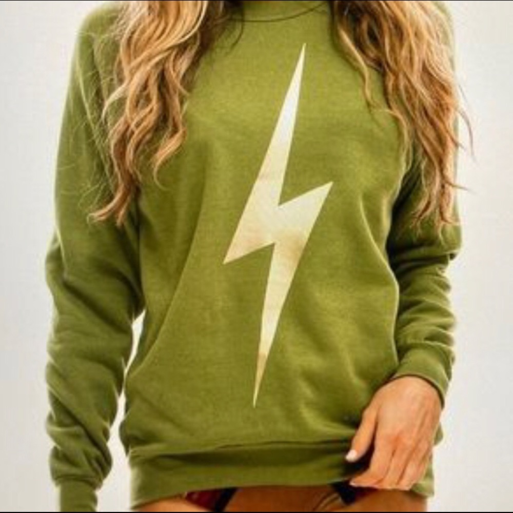 Aviator Nation Bolt Olive Gold Crew Neck